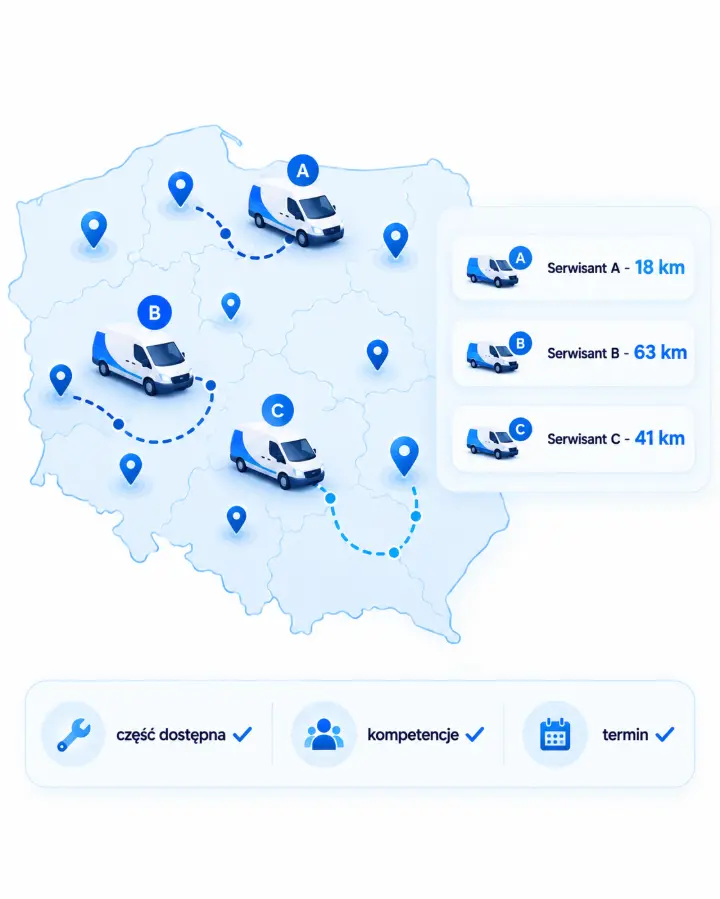 Odoo 20 Field Service planowanie serwisantów na mapie Polski